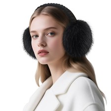 VEKDA Winter Ear Muffs for Women Foldable Faux Fur Ear Warmers Fluffy Black