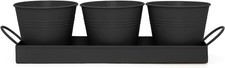 Indoor Herb Planters Tray Kitchen Windowsill Plant Pot With Handle Black Set UK