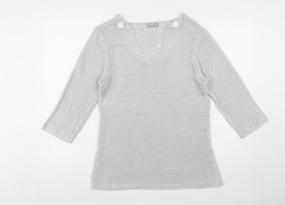Marks and Spencer Per Una Strickpullover Damen Grau L V-Ausschnitt