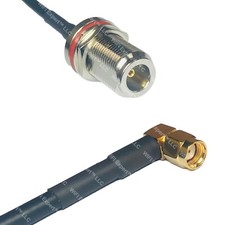 RG58 N FEMALE BULKHEAD to RP-SMA MALE Right Angle Coax RF Cable USA Lot