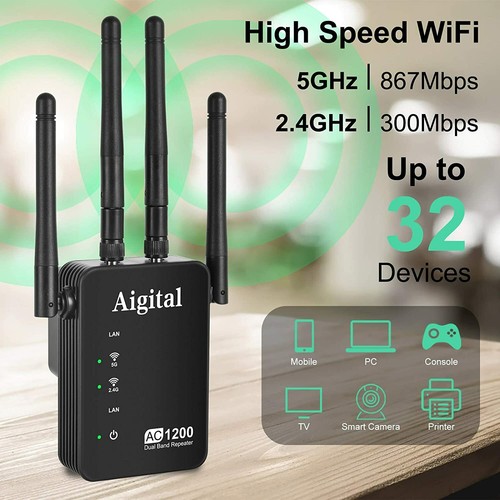 Aigital WiFi Repeater Extender 1200 WiFi Range Extender Dual Band 2.4G&5G Wirele - Picture 2 of 6