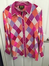Bob Mackie Wearable Art 2 Pcs. Button Blouse/Tunic Set Abstract 100 Silk L NWT