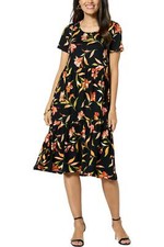 Comfort Code Printed Jersey Knit Tiered-Hem T-shirt Dress Black Floral