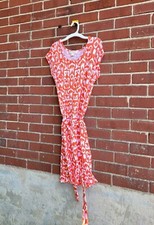 Michael Kors High Low Tie White Orange Print Knit Halter Dress Size Small