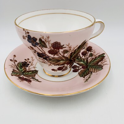 Taylor & Kent Tea Cup & Saucer Fine Bone China Gold Trim Blackberry England