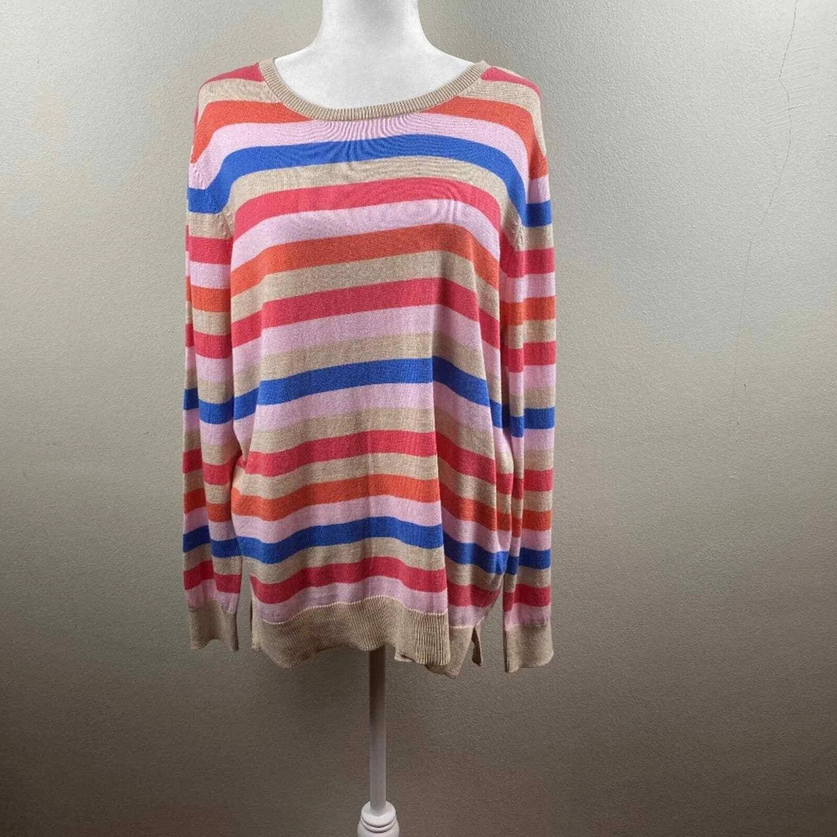 Joules Asha Wool Blend Pink Tan and Blue Sweater eBay