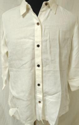 Chico's Sanibel Nayali Optic White 3/4 Sleeves Button Tunic Top US 12/Chico 2