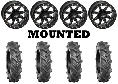 Kit 4 BKT AT 171 Tires 30x9-14 on Quadboss Boss Lock Beadlock Black Wheels FXT