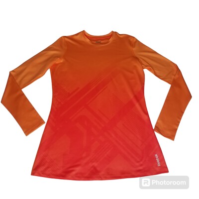 Reebok Women's Performance Base Layer Top Orange Ombre Long Sleeve Large