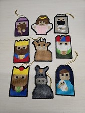 NEEDLEPOINT CHRISTMAS ORNAMENTS set of 9 - 4 1/2" X 2 3/4"