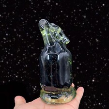 Vintage Art Glass Abstract Figurine Paperweight Glass Green With Swirls Marked