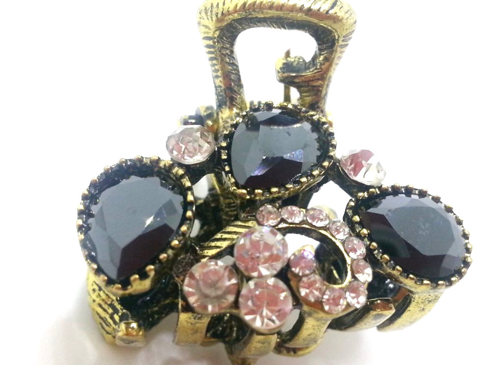 Barrette à Cheveux Art Déco Argentée Avec Onyx Et Cristal Noir - Longueur 4 1/2 Pouces - Neuf Avec étiquettes