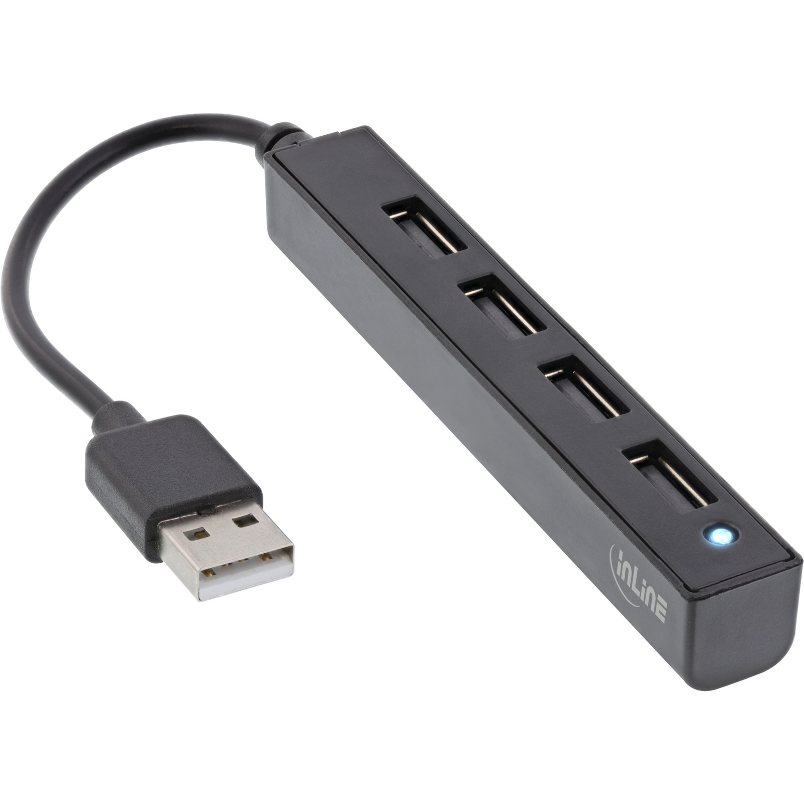 Inline Usb 2.0 Hub, 4 Port, Schwarz, Kabel 30cm, Schmale Bauform