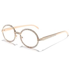 Rhinestone Glasses Gold Frame Clear Lens Fashion Eyewear Street Wear Hip Hop Hot