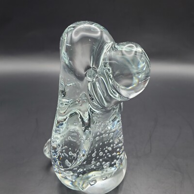 Vintage Hound Dog Art Glass Paperweight By Leonard Towle w/ Bullicante Bubbles