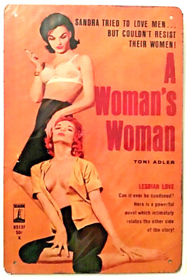 TIN SIGN new 8x12 Woman women lesbian love lover redhead brunette sexy book A23