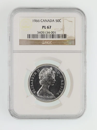 1966 Canada 50 Cents 50C NGC PL67 Chip  on plastic Rim OBV 7 o'clock