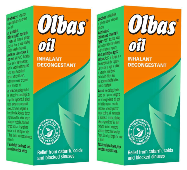 Olbas Oil Blocked Sinus Nasal Inhalant Decongestant - 30ml x 2 (Twin Pack)