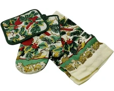 Cardinal & Holly Berry Kitchen Set Hand Towel Hit Pad Oven Mitt
