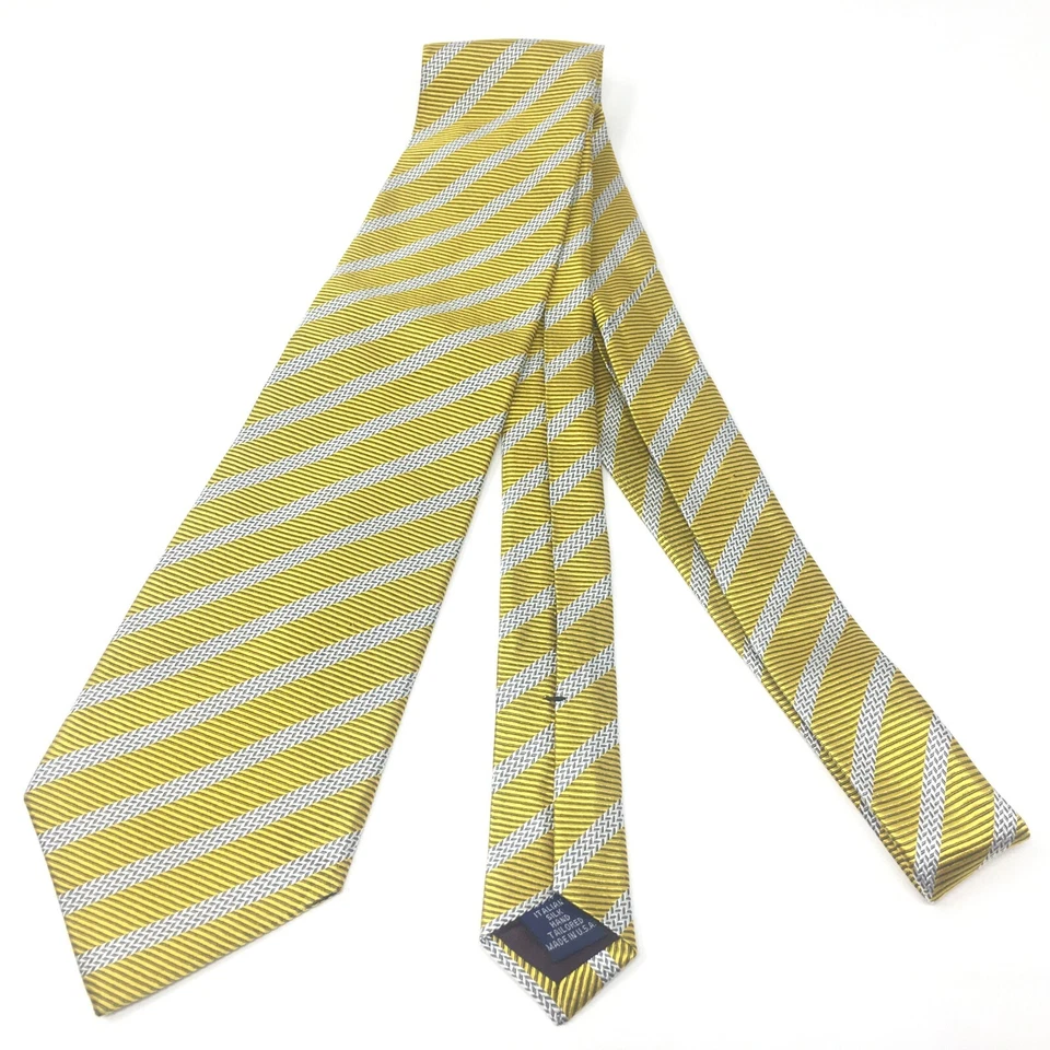 Corbata clásica Paul Fredrick dorada a rayas blancas 100 % seda italiana hecha a mano EE. UU. Foto 2 de 4