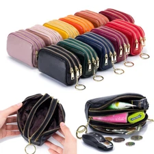 Women's Leather Coin Purse 3 Zipper Pockets Key Ring Mini Pouch Wallet USA Store