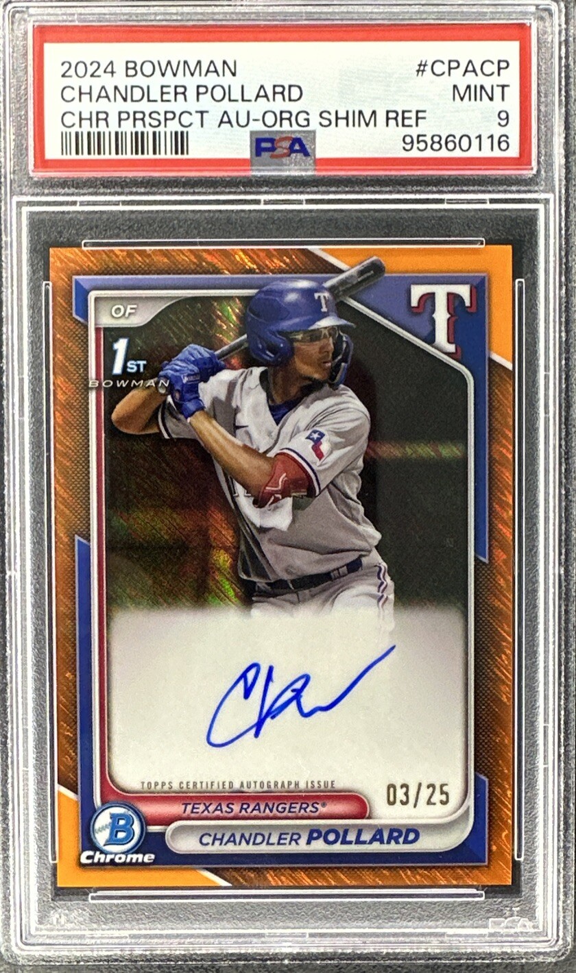 2024 1st Bowman Chrome Chandler Pollard #3/25 Orange Shimmer Refractor Auto RC