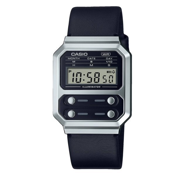 Casio A100WEL-1A Vintage Collection Digital Black Leather Strap