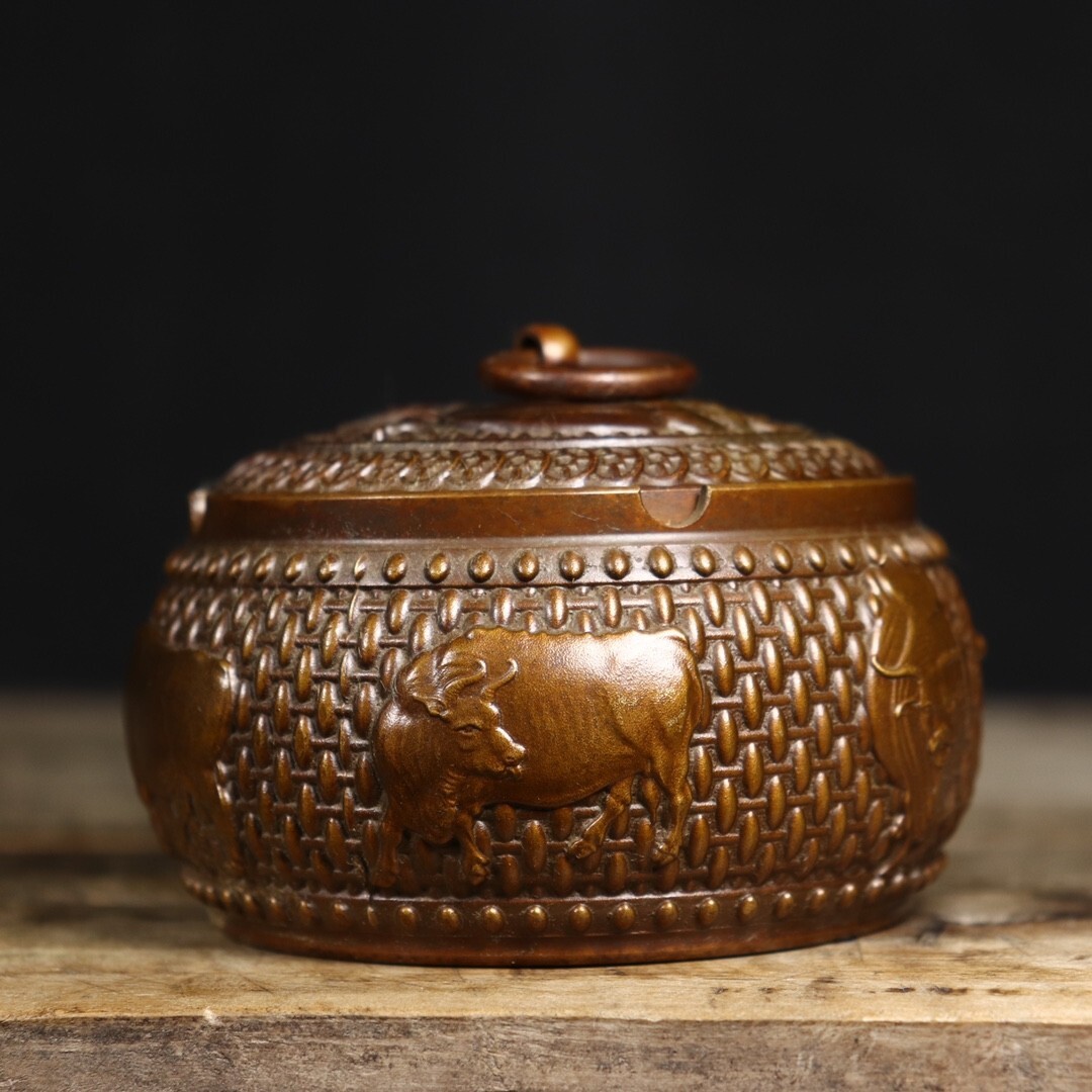 Cobre puro cinco bueyes cenicero de oficina decoración