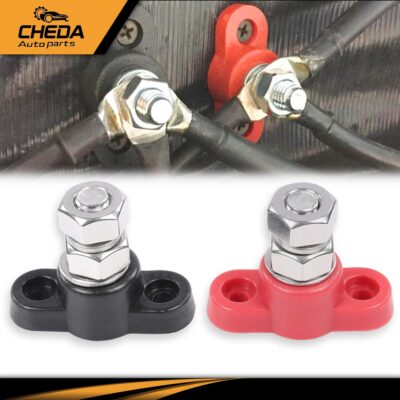 2Pcs Insulated Terminal Stud 3/8'' Red & Black Junction Block Power Post Set