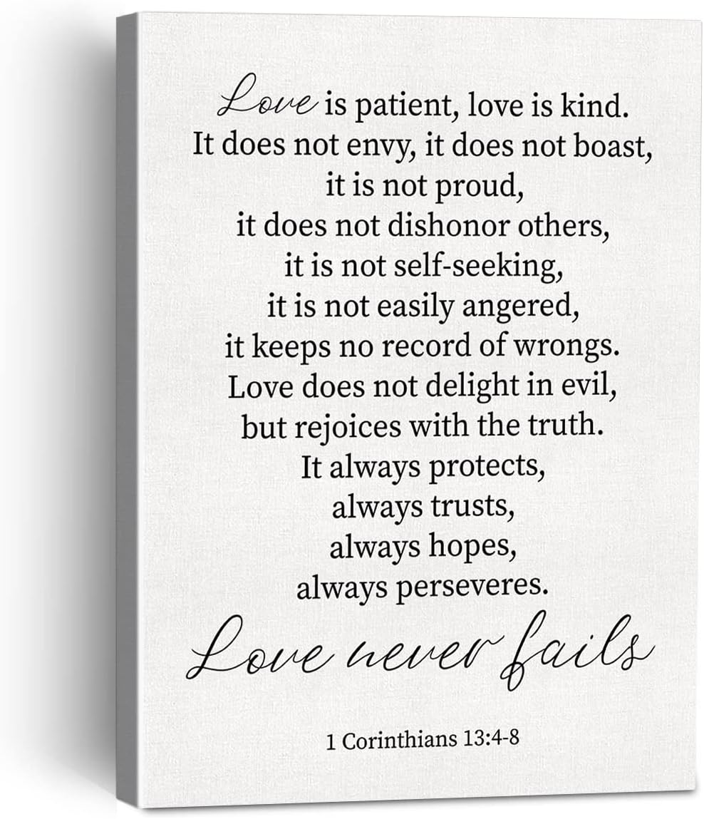 Love Is Patient Love Is Kind Bible Verse Canvas Painting Framed Wall Art Decor f