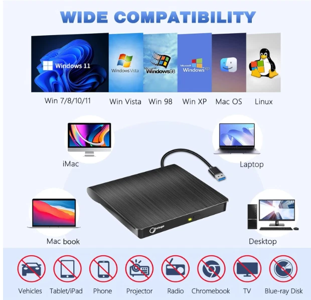 Gotega External Dvd Drive, Usb 3.0 Portable +/-Rw , Dvd Player For Cd Rom Burner - Image 4 of 4