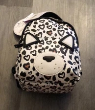 Betsey Johnson Black & White Multi Leopard Heart Print Dog Kitsch Backpack NWT