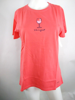 Life is Good Women S/S Crusher Tee Wine Glass Half Full Orange Medium 77835