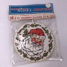 10 vintage paper Holiday coasters holly Santa face= NEW sealed