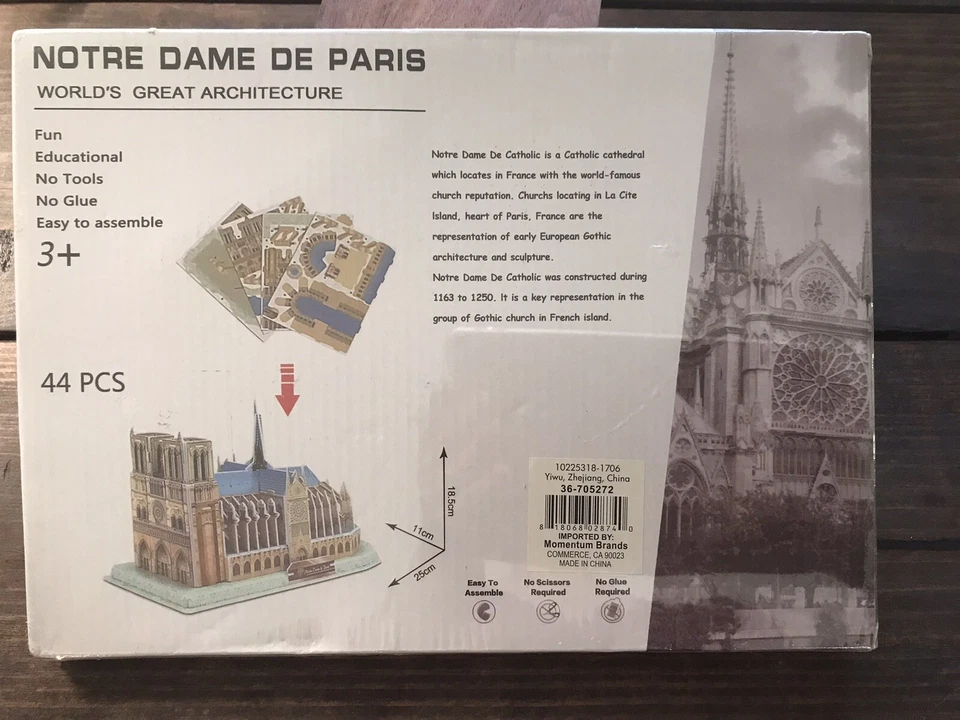 NIB World's Great Architecture Notre Dame De Paris Educational 3D Puzzle 44pcs - Image 2 of 4
