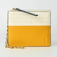 FURLA Grazia Card Holder Leather Panna/Senape/Cirro Mint with Box