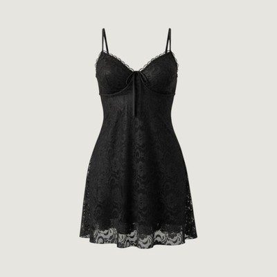 Cinema Etoile Lace Slip Dress Womens XL Black Floral Sheer Chemise
