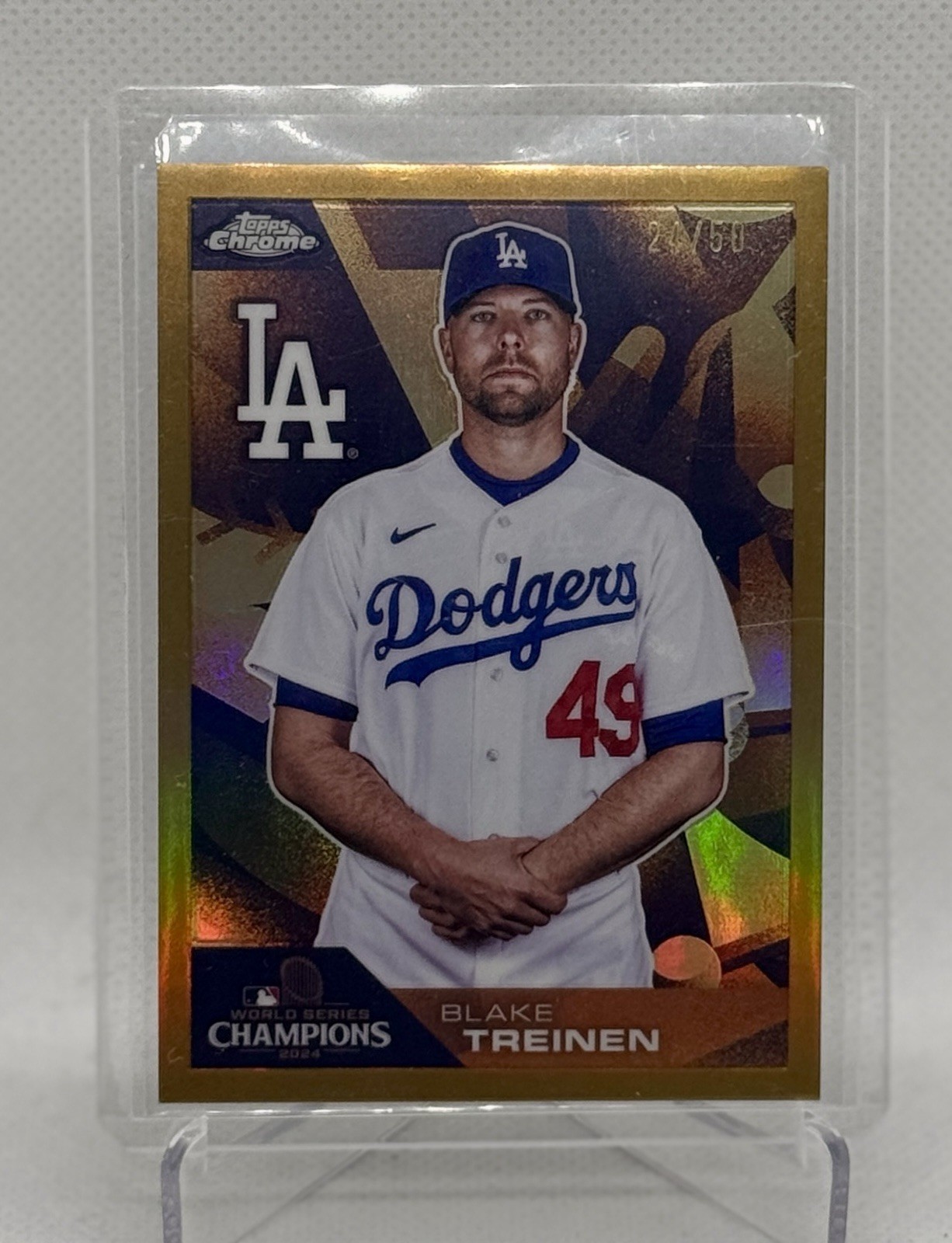 2025 Topps Chrome Blake Treinen Dodgers World Series Champion /50 Gold SSP