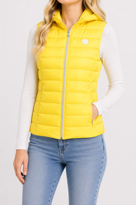 Quilted vest yellow Como No 1 36 S women's hood lightweight outdoor NP 169 New