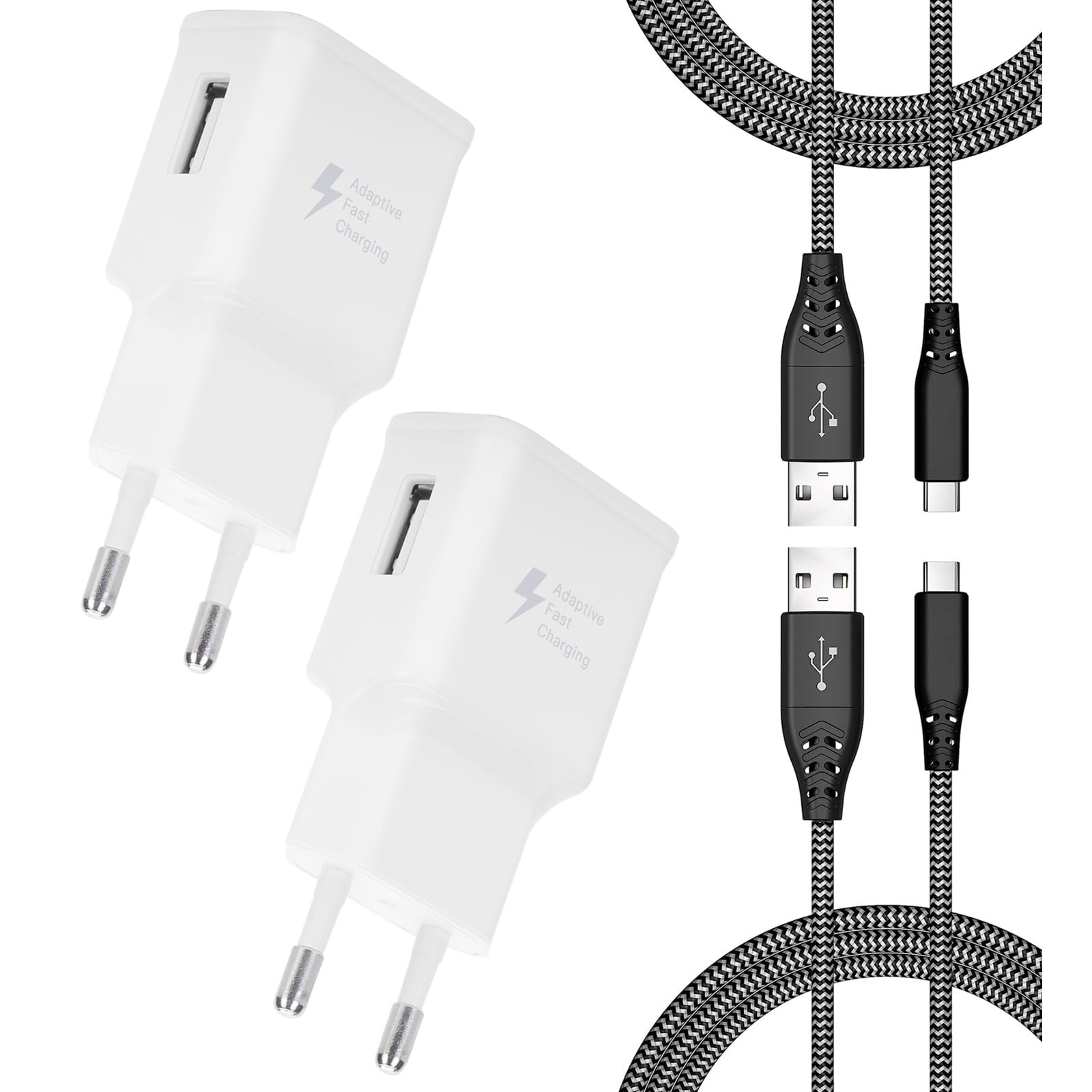 Chargeur pour Samsung charge rapide bloc d'alimentation blanc et câble robuste 2M