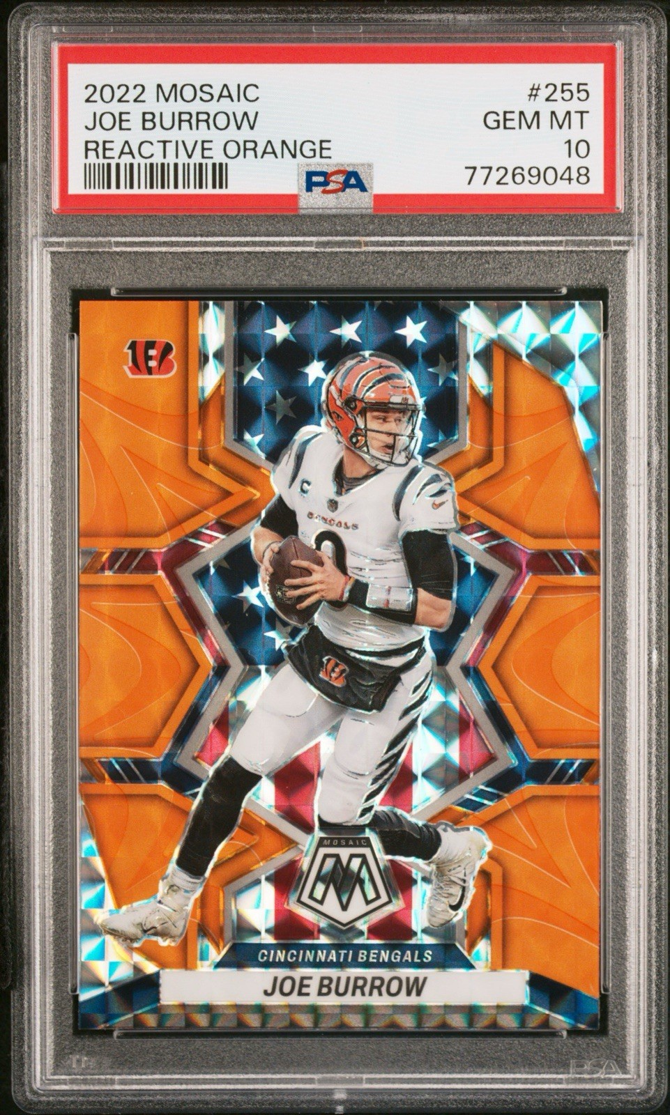 JOE BURROW 2022 MOSAIC NATIONAL PRIDE REACTIVE ORANGE PRIZM GEM PSA 10