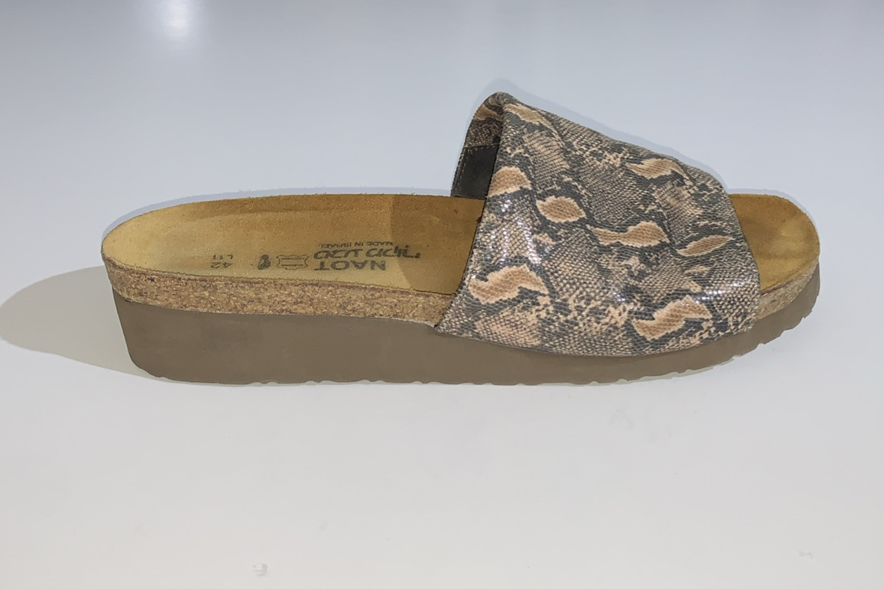 Naot Wedge Sandals Womens 11 Alana Slide Python Brown Stretch Cork