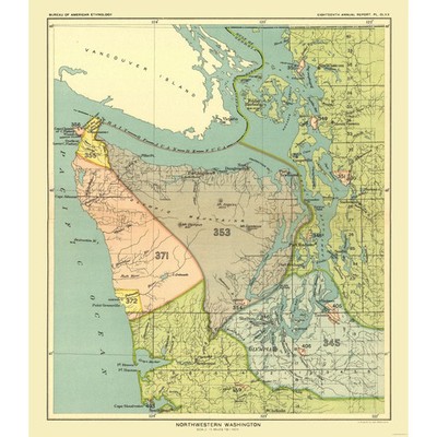 Historic State Map - Washington North West - Hoen 1896 - Vintage Wall Art
