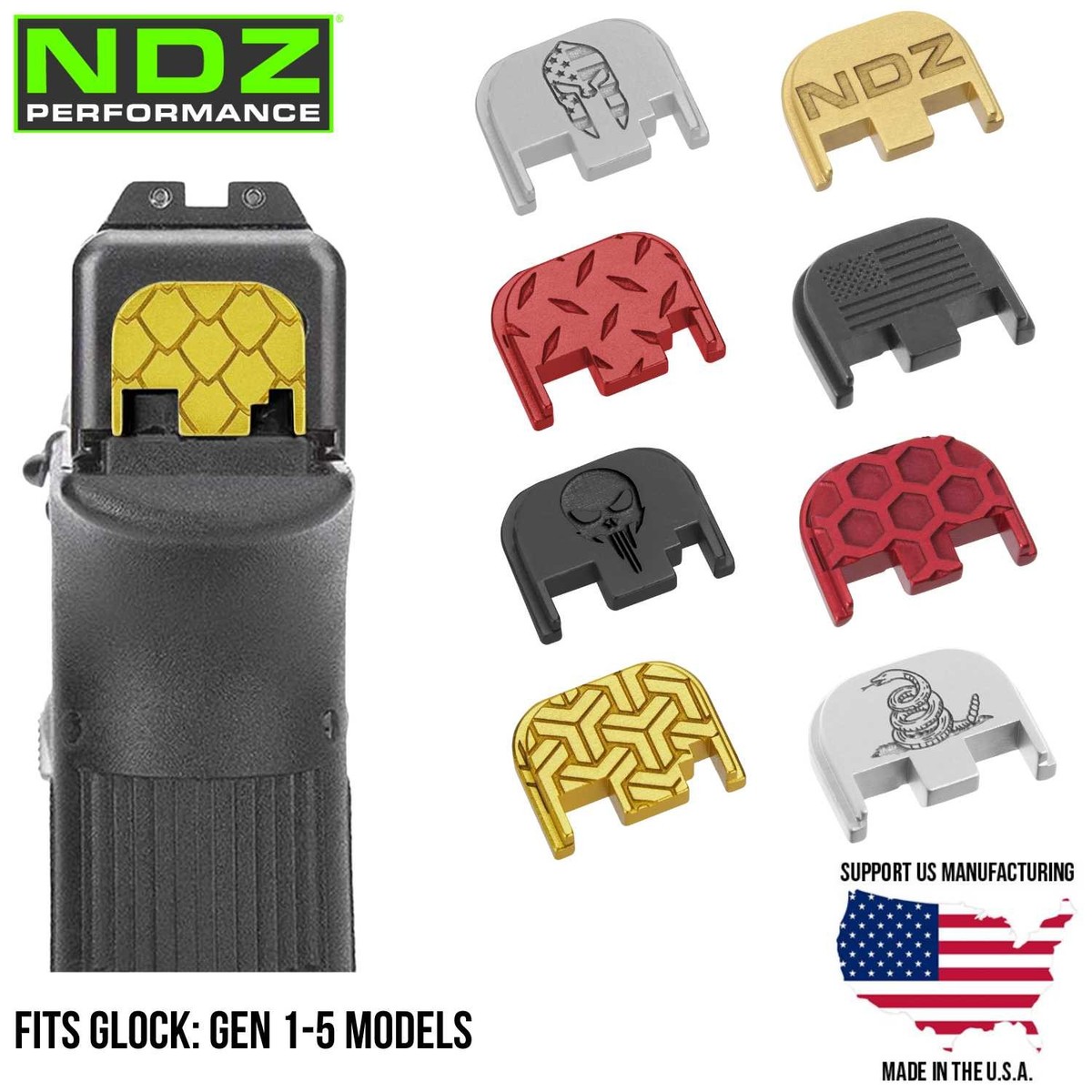 NDZ Glock Gen 1-5 17 19 26 45 Slide Back Plate Deep Engraved