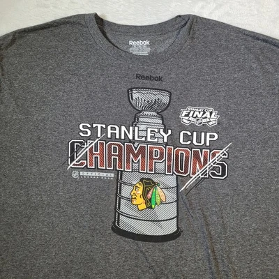 Chicago Blackhawks Shirt Mens 2XL Gray 2015 Stanley Cup Champions Reebok NHL Tee - image 1 of 4