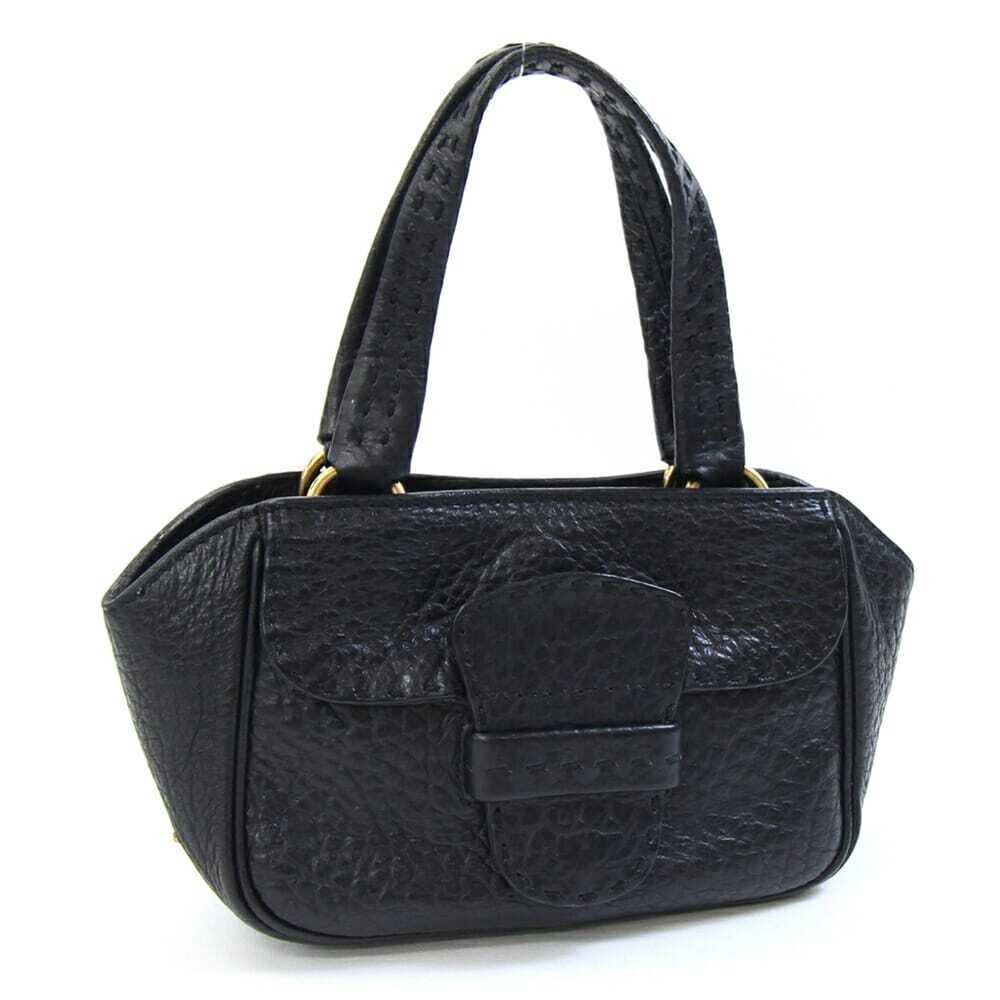 Prada Mini Leather Handbag Bn0927 Black Green Bicolor Stitching Used