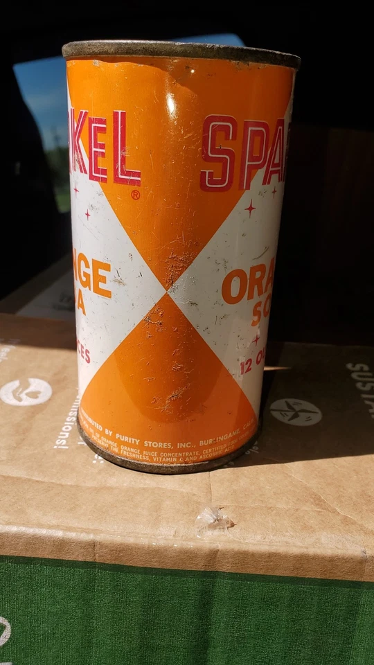 Lata de refresco de tapa plana vintage naranja brillante Foto 2 de 4