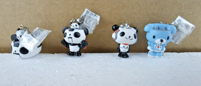 Zanyzap Panda Vinyl Keychains Lot 4pc Bros China 2007 Choro-Q Style New