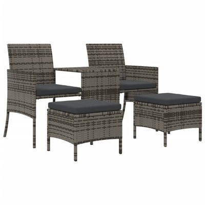 2 Seater Sofa Outdoor Love Seat with Cushions and Tea Table PE Rattan vidaXL