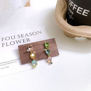 Nuevos Pendientes Gema en forma de lágrima con diseño asimétrico corte mixto brillante